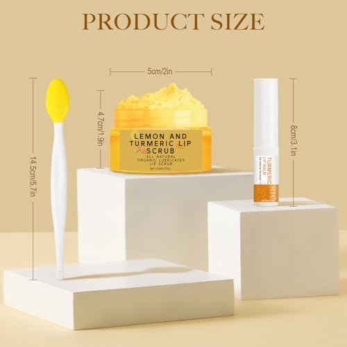 3-Piece Turmeric Lemon Lip Scrub & Balm Set with Brush