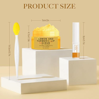 3-Piece Turmeric Lemon Lip Scrub & Balm Set with Brush