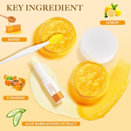 3-Piece Turmeric Lemon Lip Scrub & Balm Set with Brush