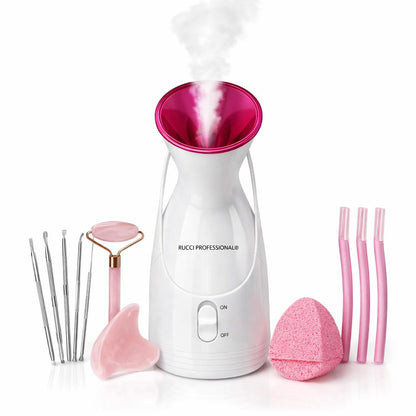 Rucci Nano Ionic Facial Steamer Spa Kit with 12-Piece Skincare Set