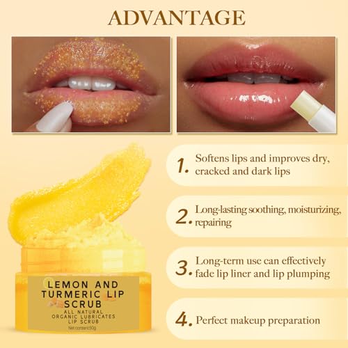 3-Piece Turmeric Lemon Lip Scrub & Balm Set with Brush