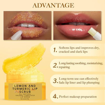 3-Piece Turmeric Lemon Lip Scrub & Balm Set with Brush