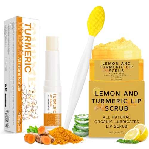 3-Piece Turmeric Lemon Lip Scrub & Balm Set with Brush