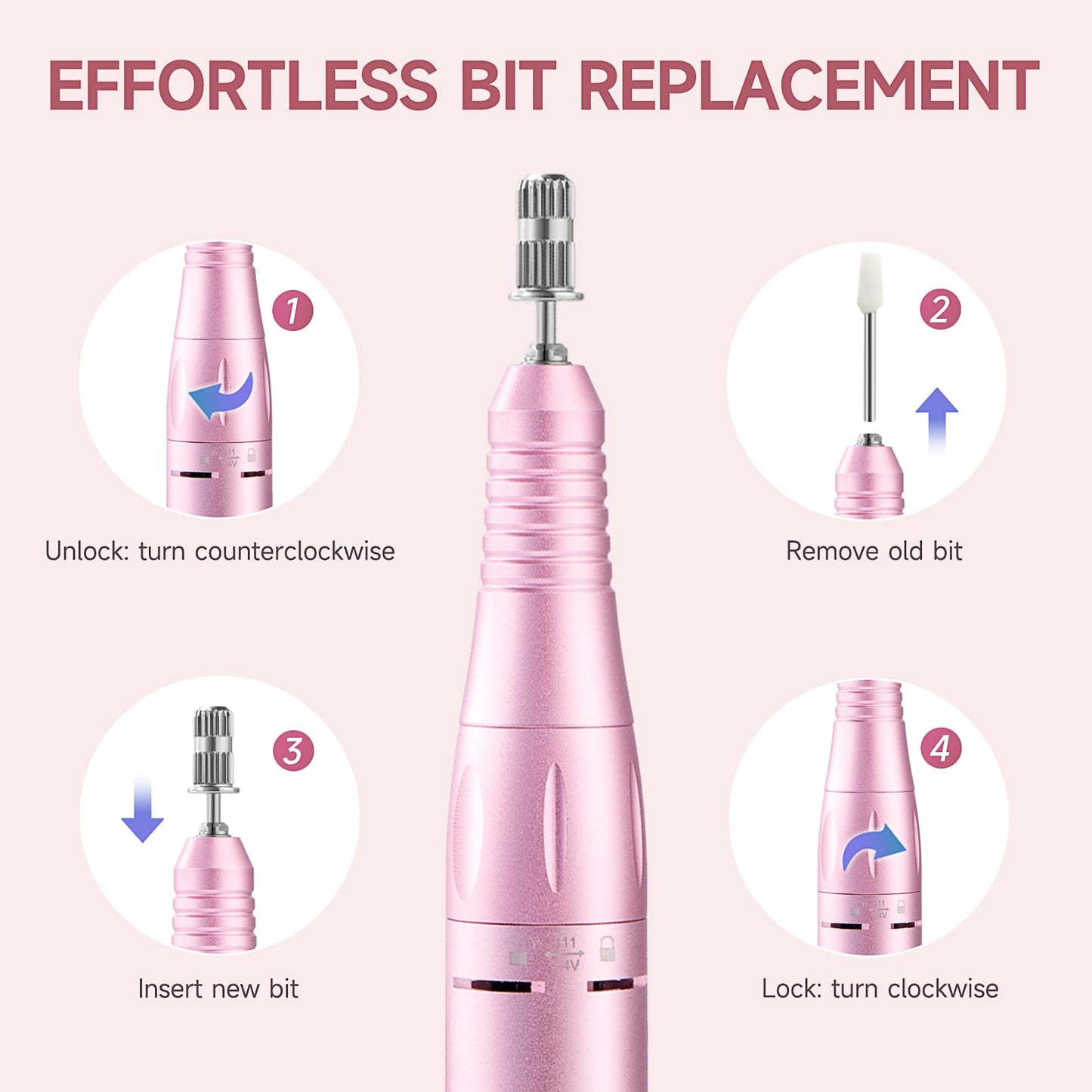 45000RPM Rechargeable Electric Nail Drill Kit with 11 Bits & 50 Sanding Bands