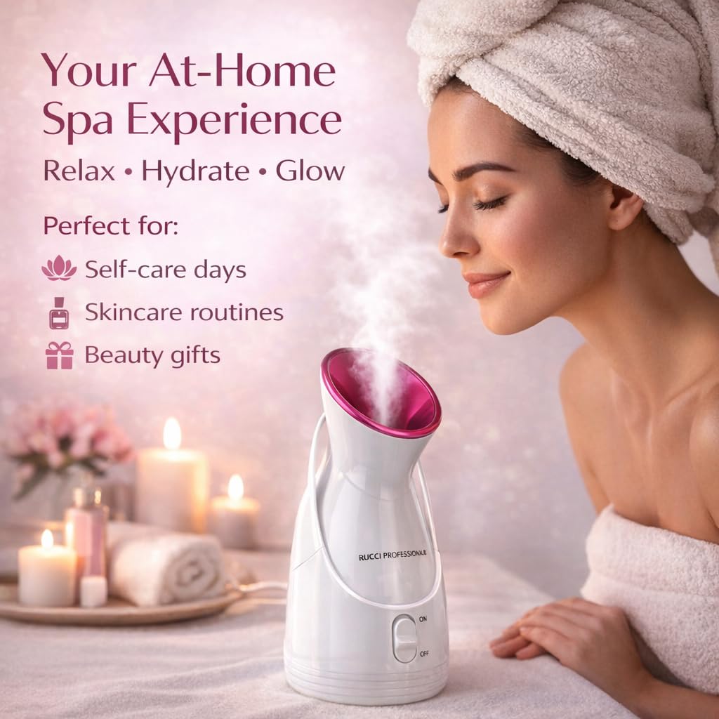 Rucci Nano Ionic Facial Steamer Spa Kit with 12-Piece Skincare Set