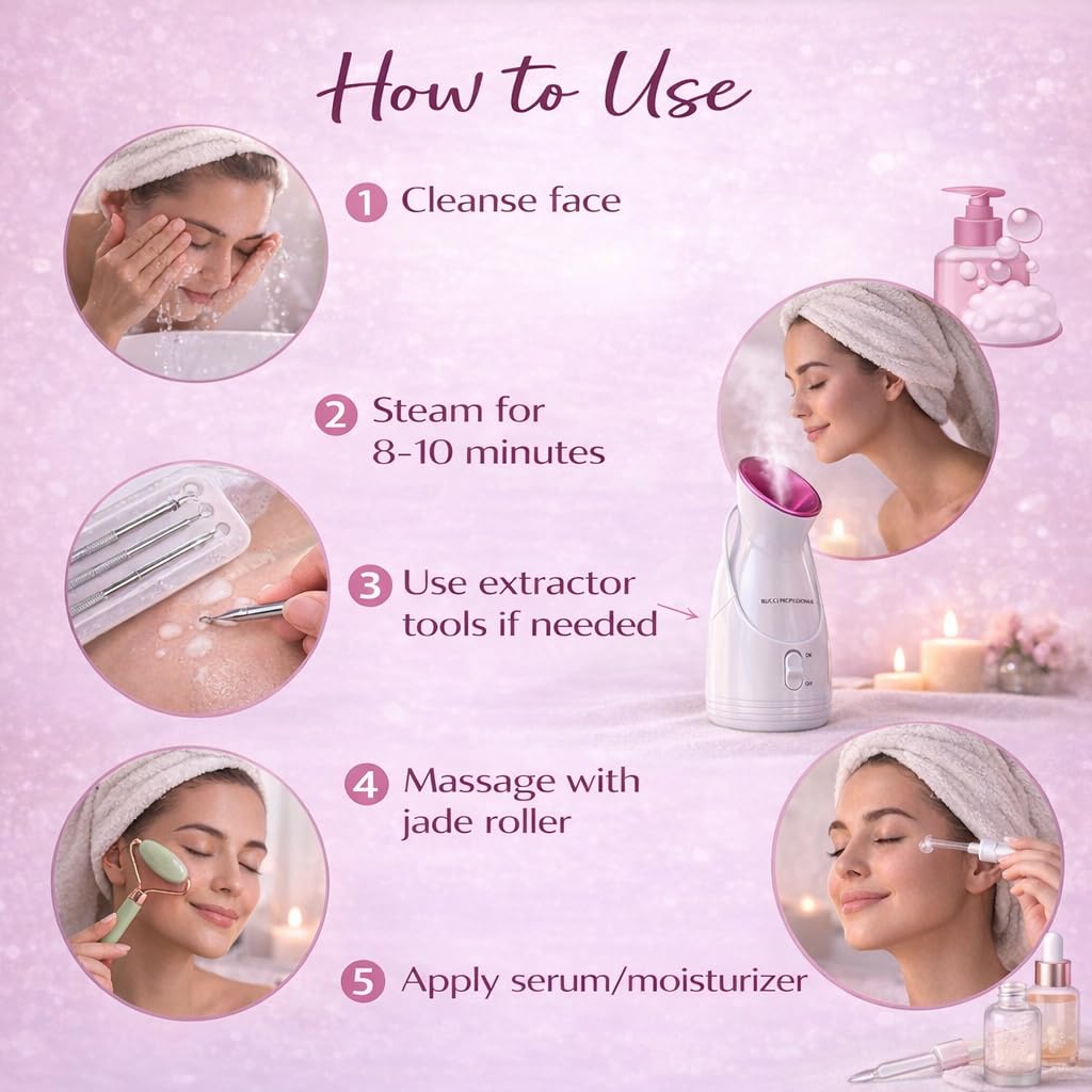Rucci Nano Ionic Facial Steamer Spa Kit with 12-Piece Skincare Set