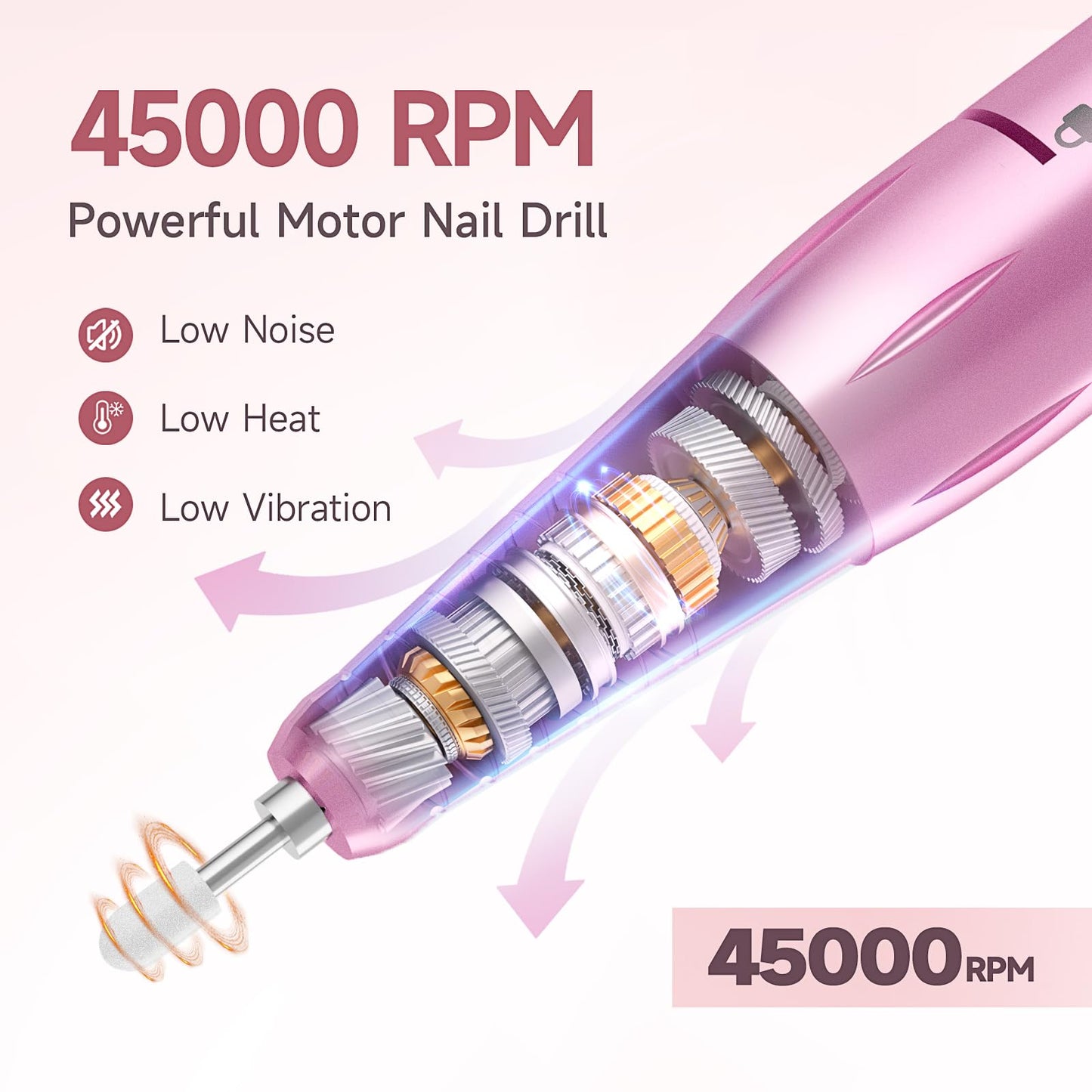 45000RPM Rechargeable Electric Nail Drill Kit with 11 Bits & 50 Sanding Bands