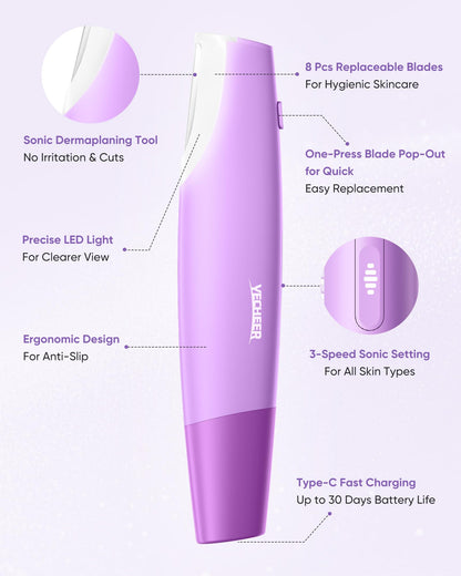 Yecheer Sonic Dermaplane Razor with 8 Refill Blades