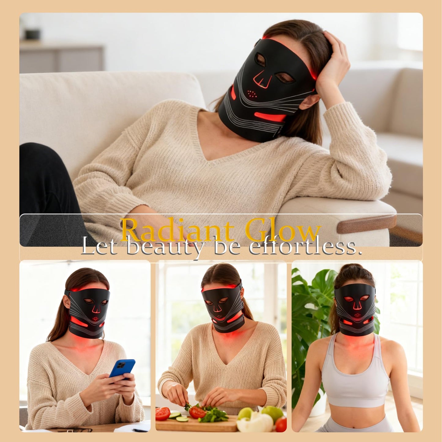 Cordless LED Face & Neck Mask with Red Light Therapy