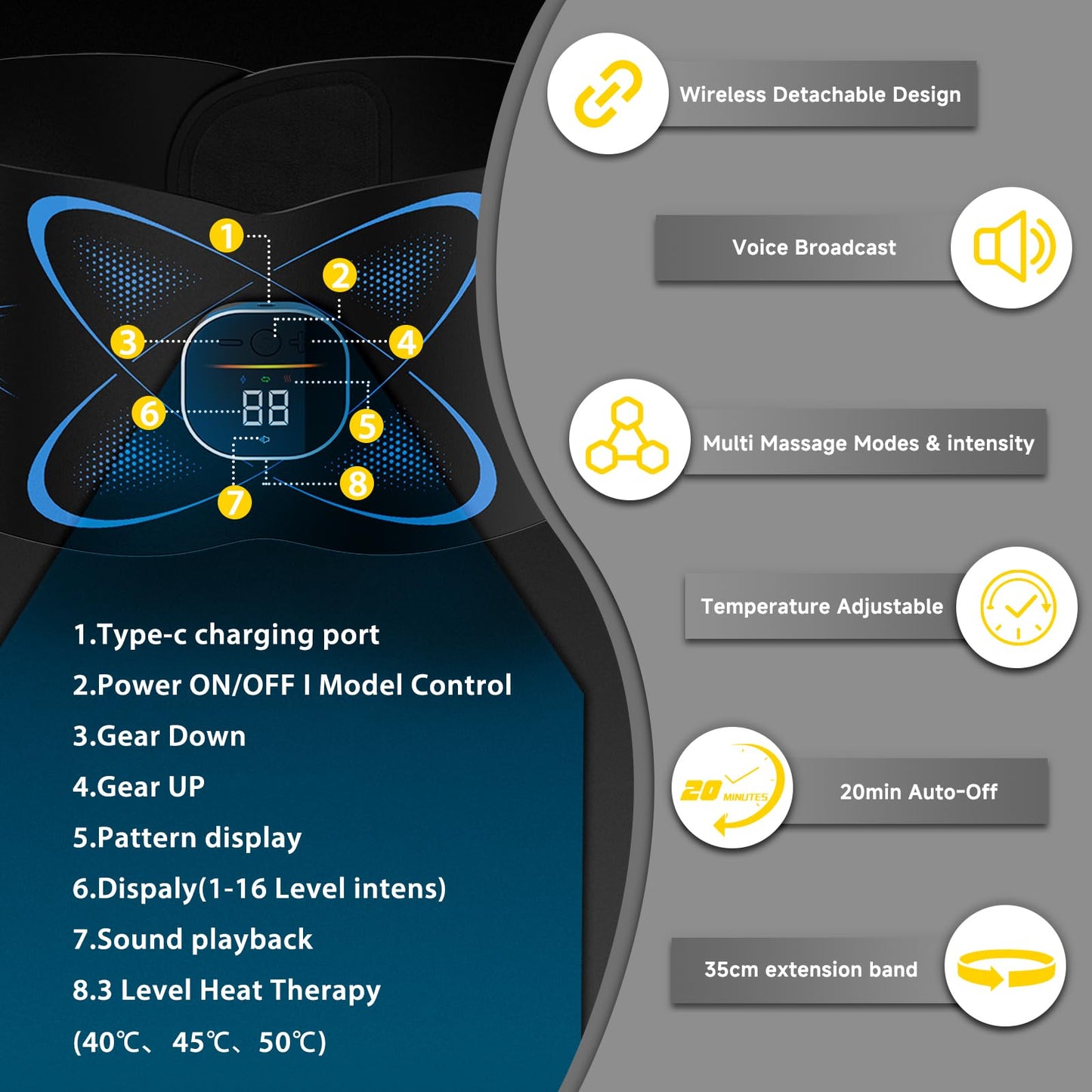 Ab Stimulator Belt with Heat for Belly & Lower Back