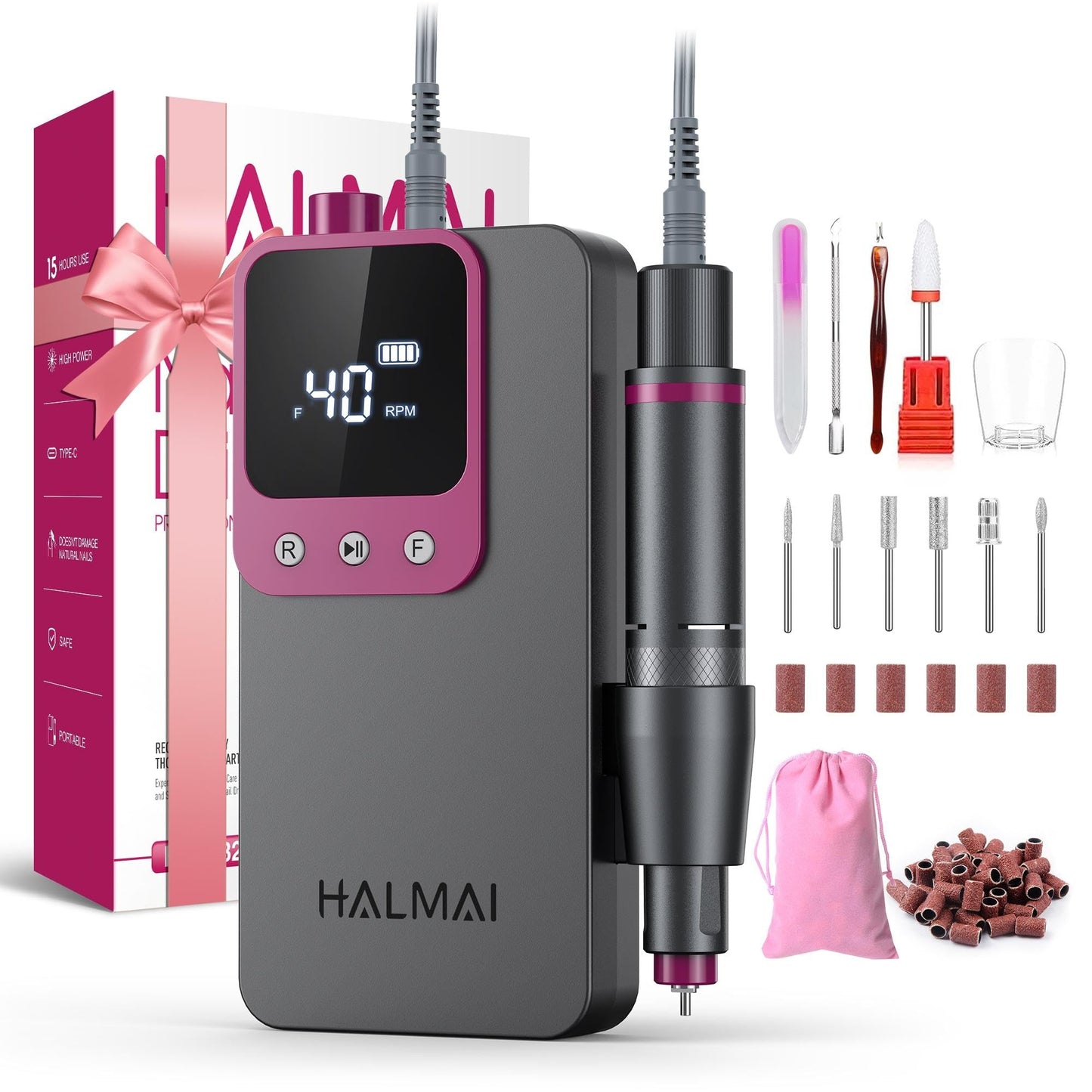 Portable Rechargeable Electric Nail Drill Kit 40000RPM