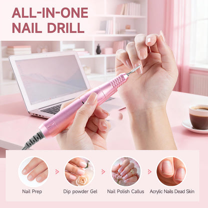45000RPM Rechargeable Electric Nail Drill Kit with 11 Bits & 50 Sanding Bands