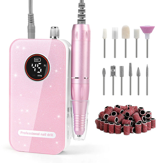 45000RPM Rechargeable Electric Nail Drill Kit with 11 Bits & 50 Sanding Bands