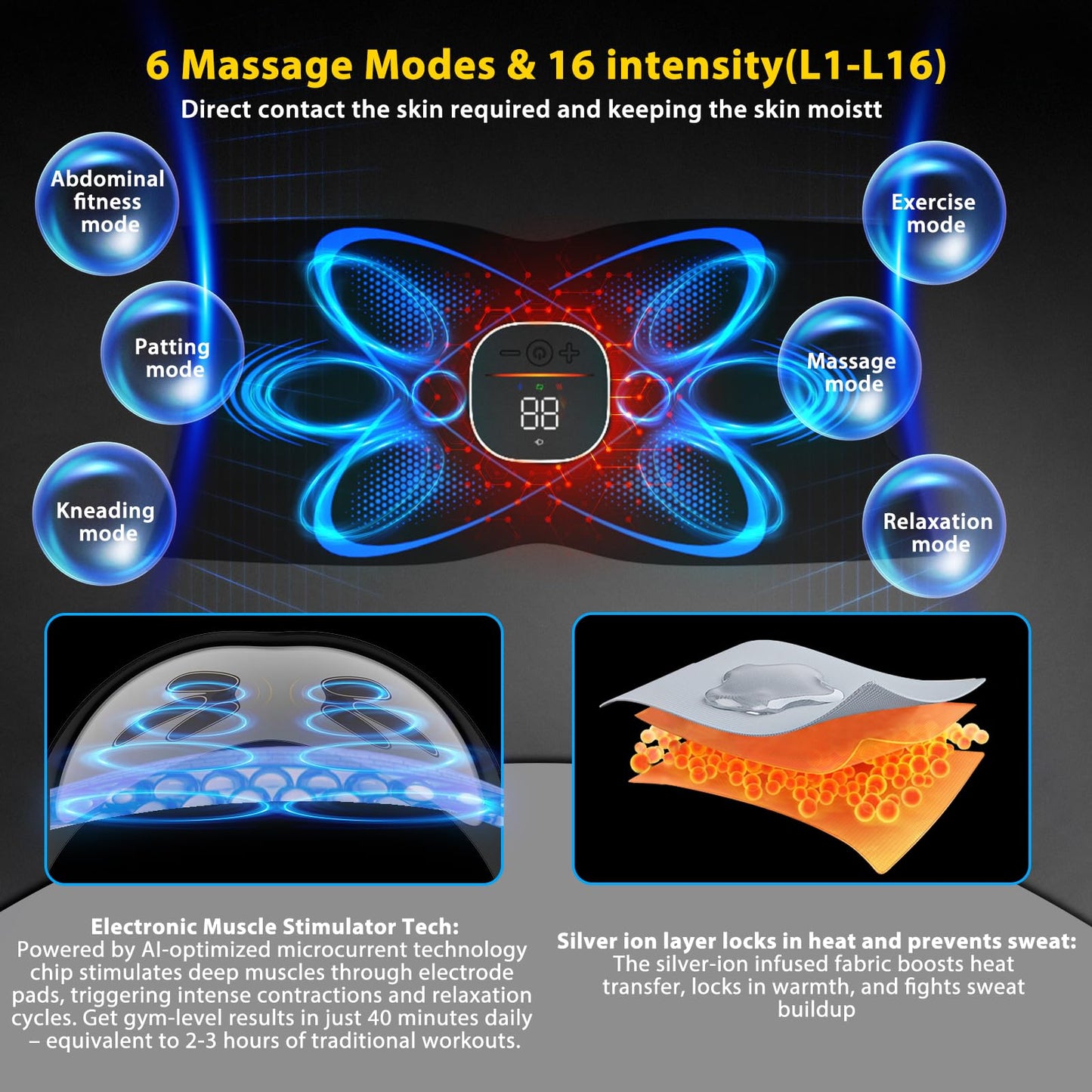 Ab Stimulator Belt with Heat for Belly & Lower Back